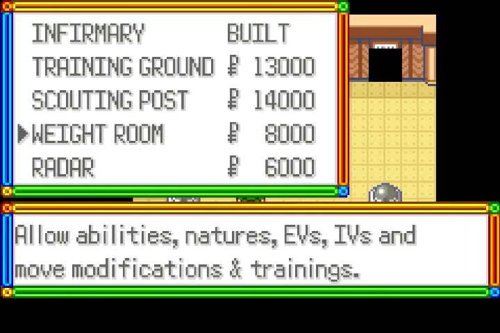 Facility menu with Infirmary, Training Ground, Scouting Post and Weight Room