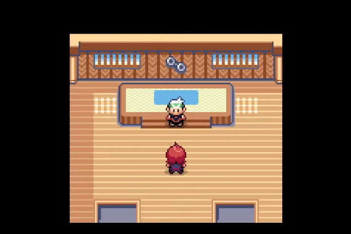 A challenger faces the player across the Gym desk