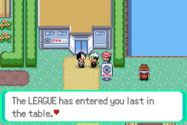 Dialogue introducing the player at the bottom of the Gym table