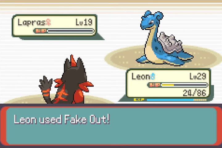 Player Pokemon uses Fake Out against Lapras
