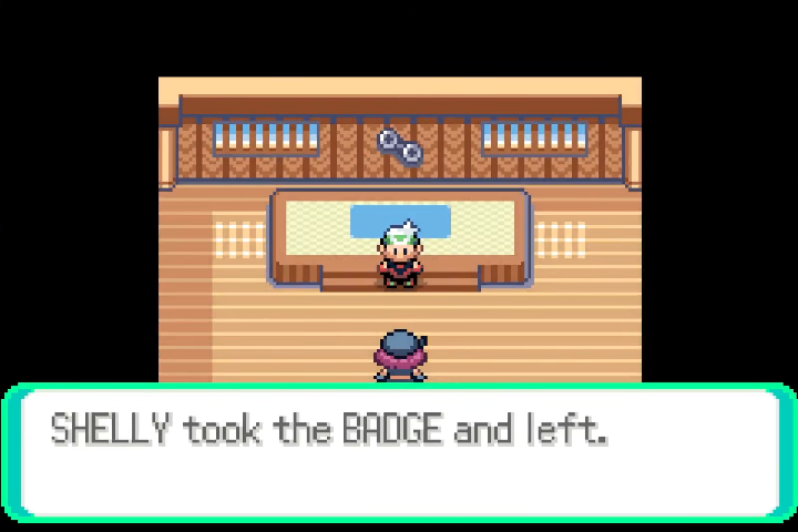 Shelly leaves the Gym with a badge after a match